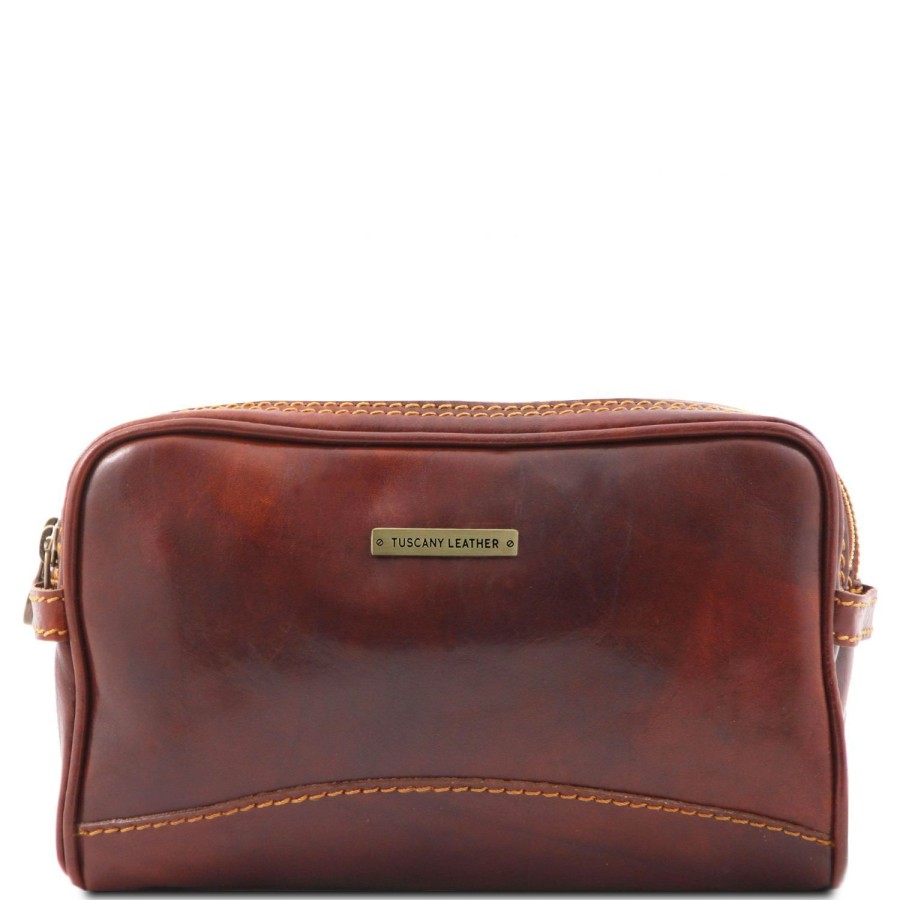 Men Tuscany Leather | Igor - Leather Toiletry Bag Tl140850 Brown