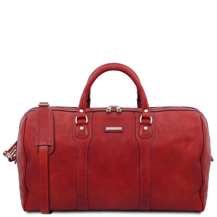 Luggage Tuscany Leather | Oslo Leather Travel Duffle Bag - Weekender Bag Red