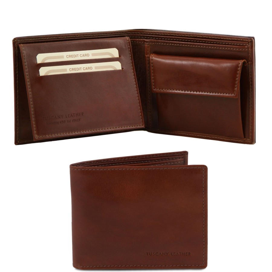 Men Tuscany Leather | Exclusive Leather Wallet For Men With Coin Pocket Tl140763 Brown