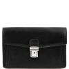 Men Tuscany Leather | Tommy Exclusive Leather Handy Wrist Bag For Men Tl141442 Black