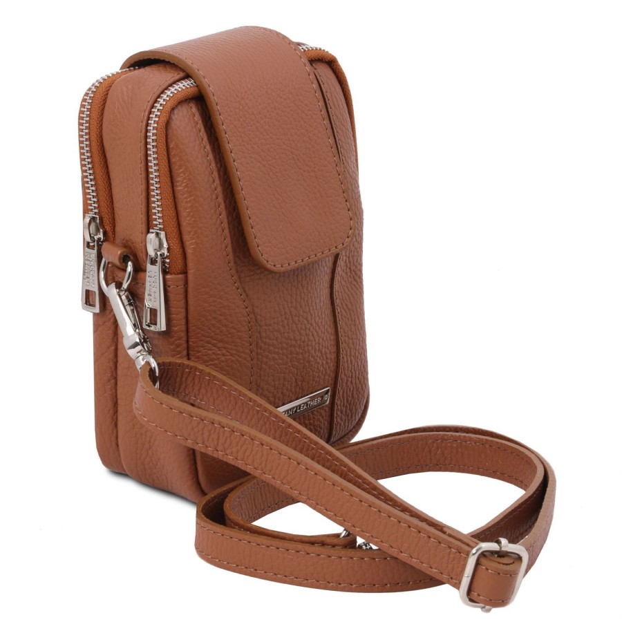 Women Tuscany Leather | Tl Bag Soft Leather Cellphone Holder Mini Cross Bag Tl141698 Cognac