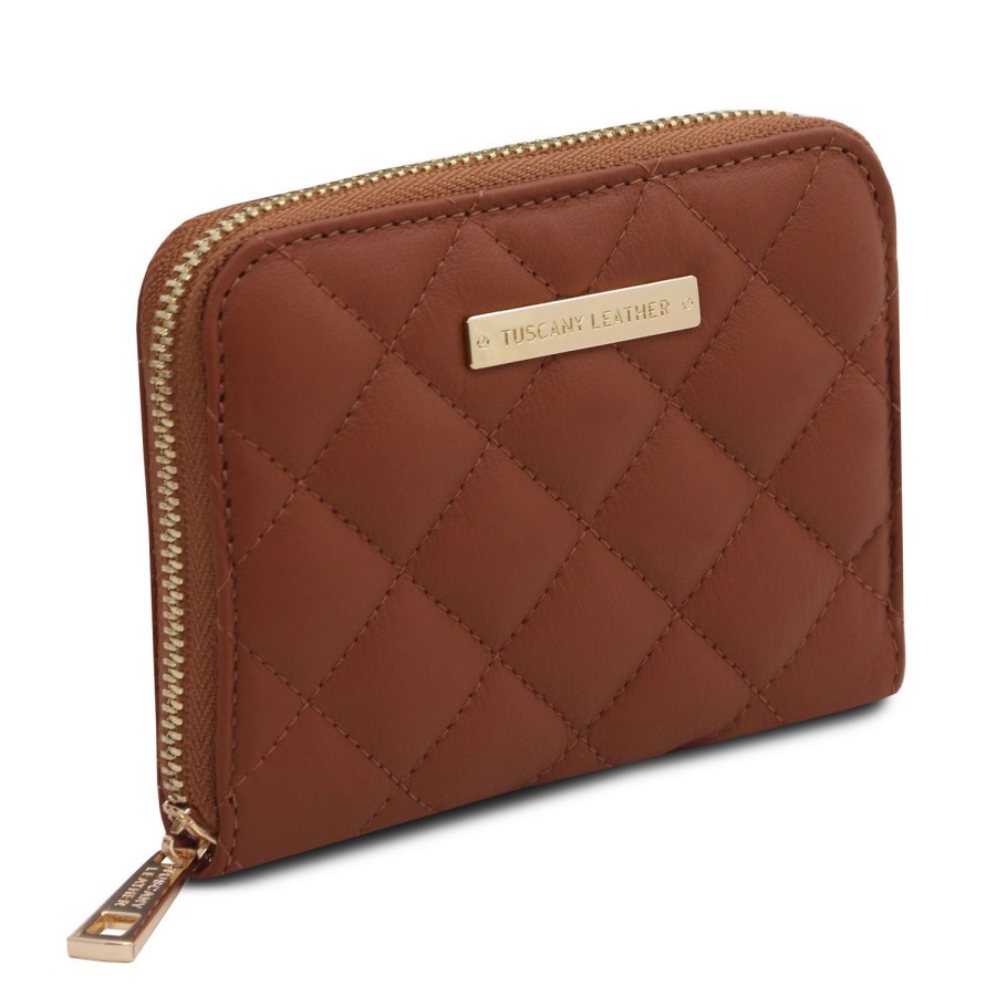 Women Tuscany Leather | Teti Exclusive Zip Around Soft Leather Wallet Tl142319 Cognac