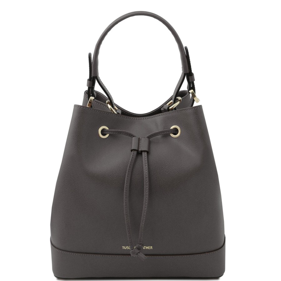 Women Tuscany Leather | Minerva Leather Bucket Bag Tl142145 Grey