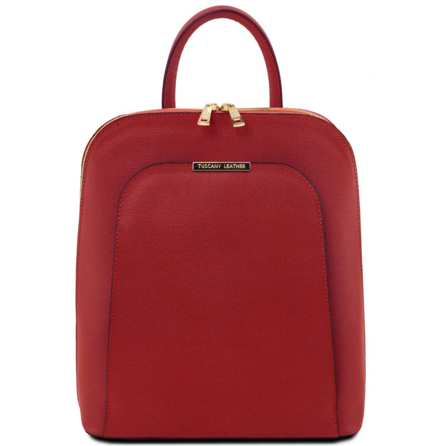 Women Tuscany Leather | Tl Bag Saffiano Leather Backpack For Women Tl141631 Red