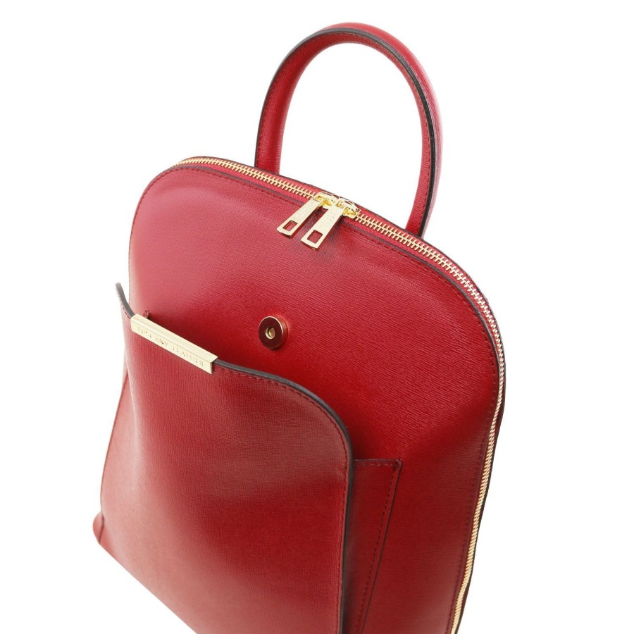 Women Tuscany Leather | Tl Bag Saffiano Leather Backpack For Women Tl141631 Red