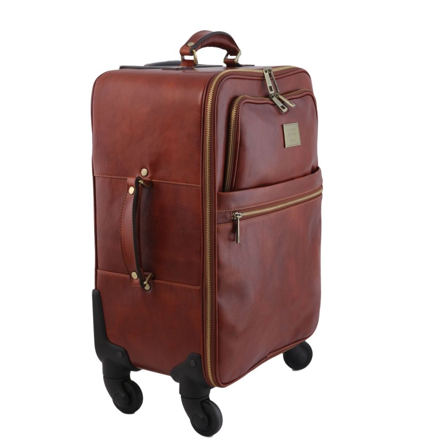 Luggage Tuscany Leather | Tl Voyager 4 Wheels Vertical Leather Trolley Tl141911 Brown