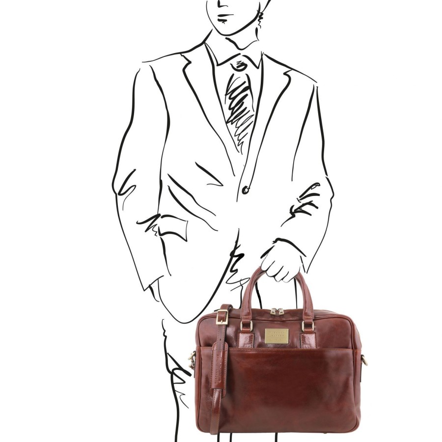 Business Tuscany Leather | Urbino Leather Laptop Briefcase With 2 Compartments Tl141894 Brown