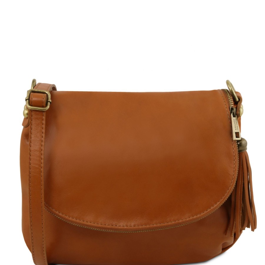 Women Tuscany Leather | Tl Bag - Leather Shoulder Bag With Tassel Detail Tl141223 Cognac